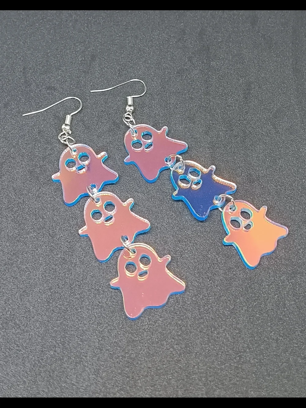 Ghost Trio Dangle Earrings - Blue & Multi Color Holographic